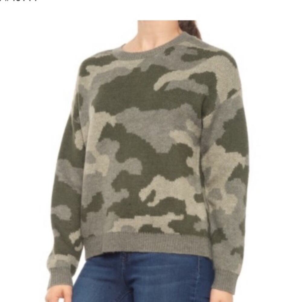 Lucky Brand Camo Sweater Small Wool Blend Crewneck Pullover Women's